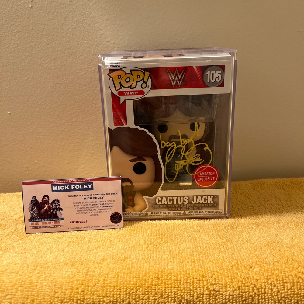 WWE Cactus Jack Mick Foley Autographed Funko Pop (#105) COA